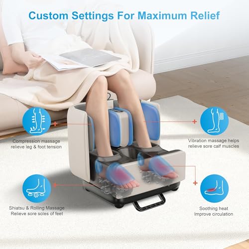 2-in-1 Shiatsu Foot Massager&Foot Rest,Foot and Calf Massager with APP Control,Heated Feet Massager for Foot Pain Relief,Gifts for Men Women
