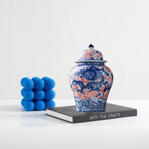 8 inches dragon Ginger Jar with Lid red blue Decorative Ceramic