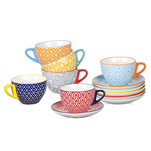 Ceramic 8 oz Cappuccino Cup Set with Saucers (6 Count)