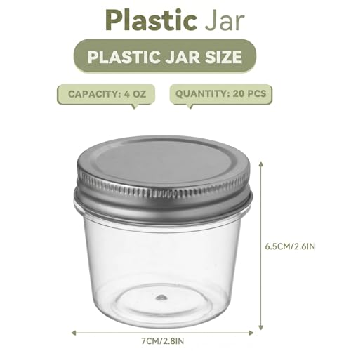 4 oz Plastic Small Mason Jars and Small Plastic Jars with Lids (20 Count)
