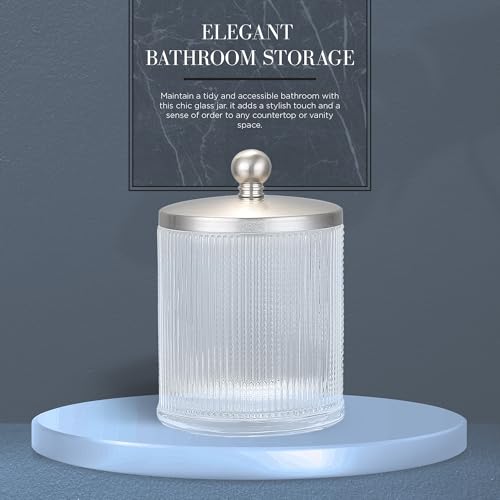 Clear Transparent Apothecary Ribbed Geometric Etched Glass Jar W