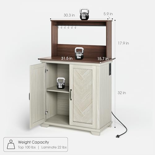 Farmhouse Coffee Bar Cabinet with Storage and Charging