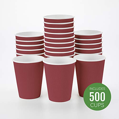 Ripple Wall Coffee Cups 500 Count 12 Ounce Insulated Crimson Paper Cups