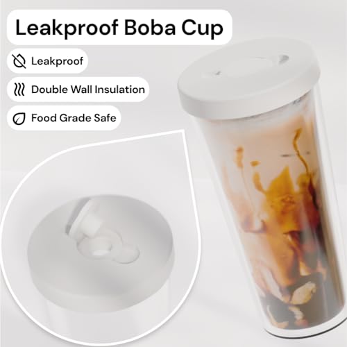Reusable Boba Cup with Resealable Lid Plug