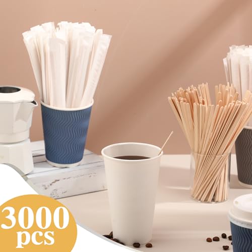 3000 Pcs Individually Wrapped Wooden Coffee Stirrers (3000 Count)