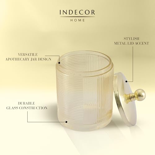 Tan Colored Tranlucent Apothecary Ribbed Geometric Etched Glass Jar W