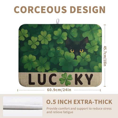 St Patricks Day Spring Shamrock Dish Drying Mats St Patrick's Day Dish Mat Cute Cat Drying Matt Dishes Dryer Pad for Kitchen Counter Absorbent Microfiber Washable Foldable Reusable 18x24 in
