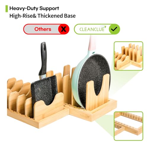 Pots and Pans Organizer under Cabinet Expandable Bamboo Pot Lid Holder Rack