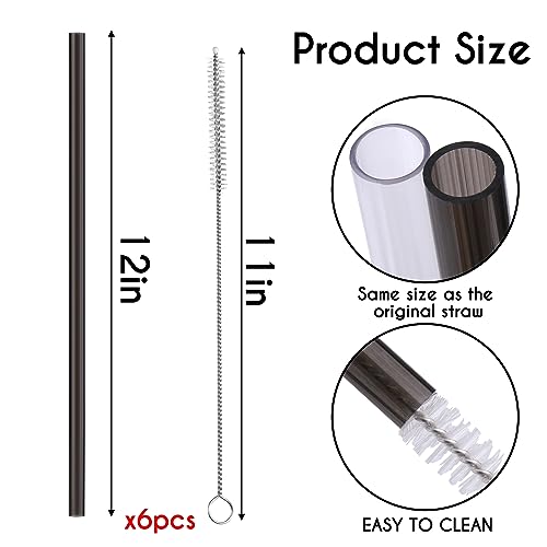 12Inch Replacement Black Straw for Stanley 40 (6 Count)
