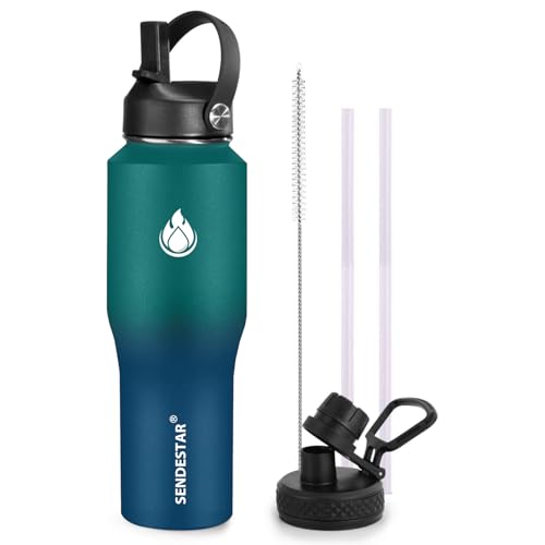 32oz Water Bottle Wide Mouth Stainless Steel Vacuum Insulated Double Wall with Straw Lids Fit in Any Car Cup Holder