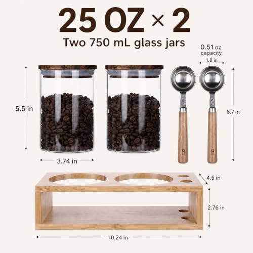 2 Glass Coffee Canister Set with Bamboo Rack & Scoops (5 Count)