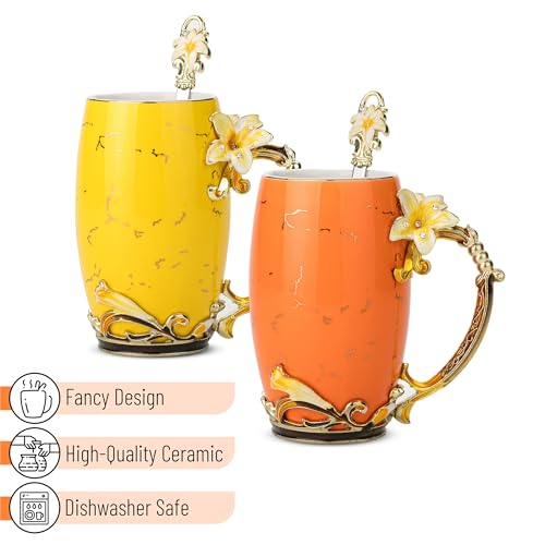 BTaT Floral Ceramic Mugs with Spoon