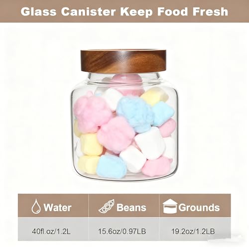 40 oz Glass Jars with Wooden Airtight Lid Herb Spice Canister Round Clear Glass Food Storage Container for Pantry Sugar Tea Coffee Bean Spice Cookies Bath Salts