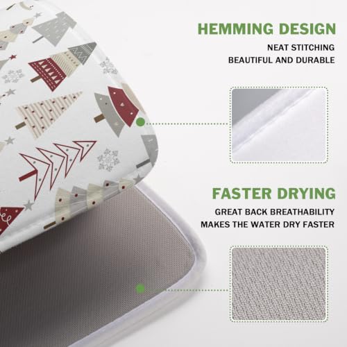 Christmas Tree Dish Drying Mat for Kitchen Counter Christmas Pine Tree Dish Drying Mat 16x18 Inch Geometric Winter Dish Draining Mat Absorbent Reversible Dish Pad Kitchen Accessories Table Protector