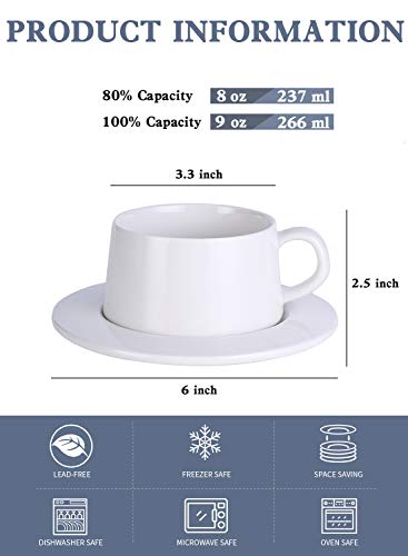 Porcelain Stackable Cappuccino Cups with Saucers (4 Count)