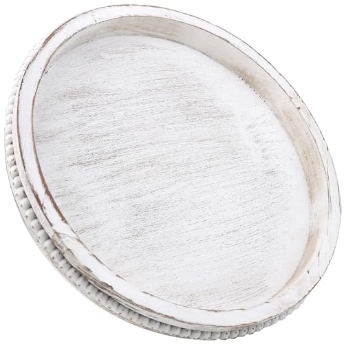 Round Wood Serving Tray with Beaded