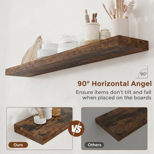 51 Inch Floating Shelves for Wall 8 Inch Deep Rustic Brown Shelves Set of 2