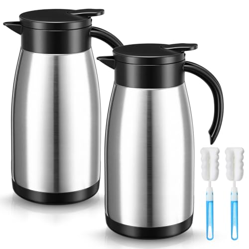 2 Pcs Thermal Coffee Carafe Insulated Stainless Steel Coffee Carafe for Hot Liquid Vacuum Thermal Pot Creamer Pitcher Dispenser with Brushes Keeping Hot Water Milk (2 Count)