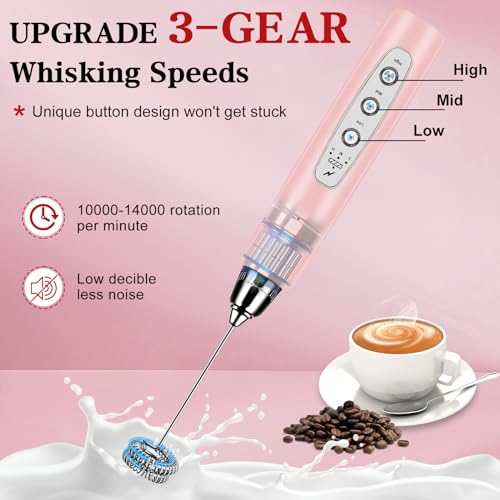 Milk Frother Wand Rechargeable Handheld Whisk Coffee 3 Speed Adjustable