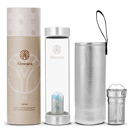 Crystal Water Bottle with Authentic Aquamarine Stones and Clear Quartz Removable Gemstones