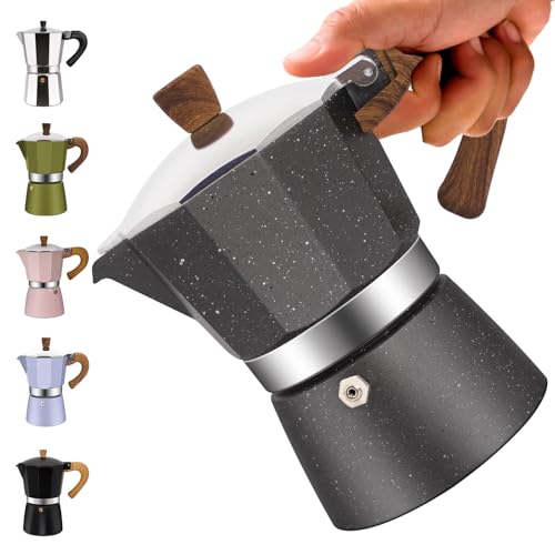 6 Cup Aluminum Moka Pot Classic Stovetop Espresso Coffee Maker 300ml 10oz Coffeemaker Percolator Mocha Pot Greca Coffee Maker Cafe Makers for Italian and Cuban Café Brewing Gray