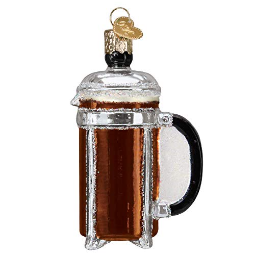 French Coffee Press Glass Blown Ornament for Christmas Tree