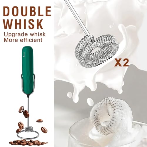Ultra Fast Handheld Milk Frother Double Whisk with Stand 2 Batteries Stainless Steel for Lattes Cappuccino Matcha Hot Chocolate Coffee Bar Accessories Kitchen Gadgets Gift