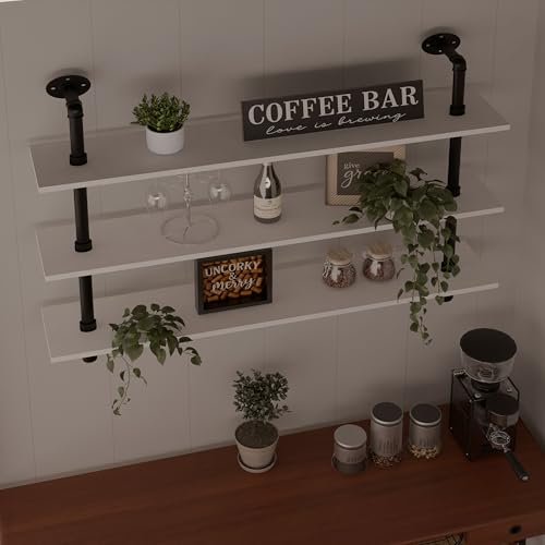 Floating Bookshel Industrial Pipe Shelving Pipe Shelves Rustic White Wall Shelves 36 Inch Farmhouse Book Shelves for Kitchen Bar