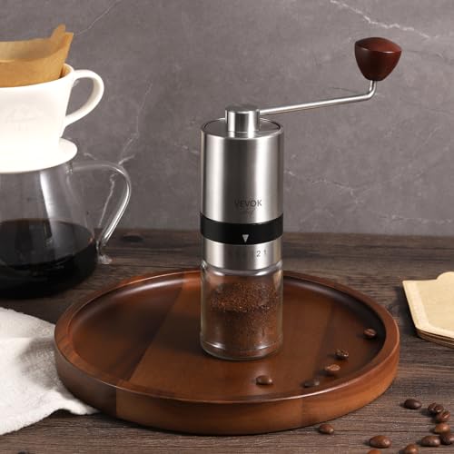 Manual Coffee Grinder Stainless Steel Burr Grinder 6 External Adjustable Setting Vintage Hand Coffee Grinder Portable Hand Crank Conical Coffee Bean Grinder Mill for Home