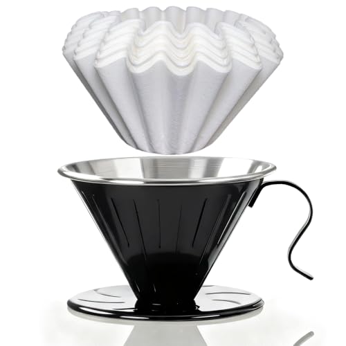 Stainless Steel V60 Coffee Dripper & 50 Paper Filters