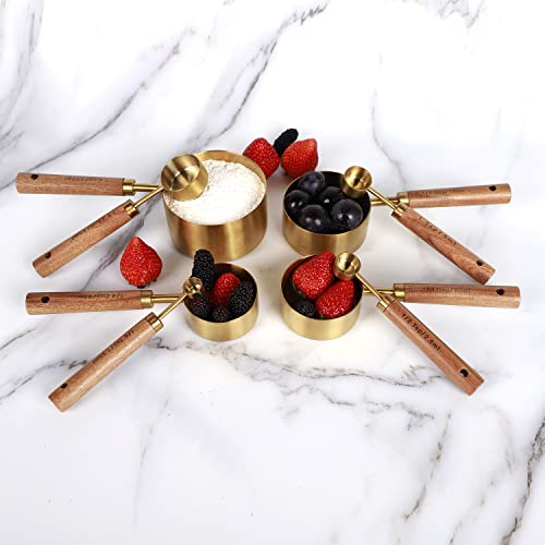 Collection 8 Piece Gold Measuring Cups Set and Measuring Spoons