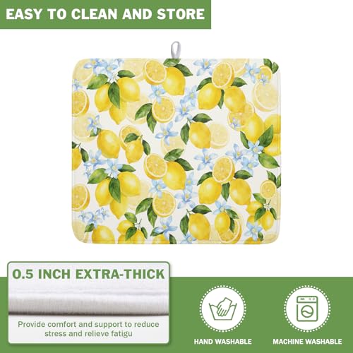 Lemon Dish Drying Mat 16x18 Inch Absorbent Reversible Summer Drying Mat Floral Lemon Fruits Dish Drying Rack Mat Yellow Summer Themed Dish Drainer Mat for Kitchen Counter Coffee Bar