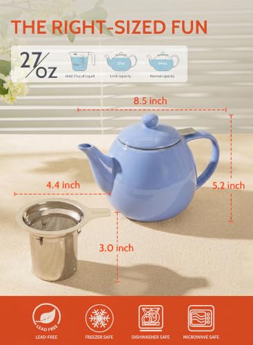 Porcelain Teapot 27 oz with Infuser for Loose Leaf Tea