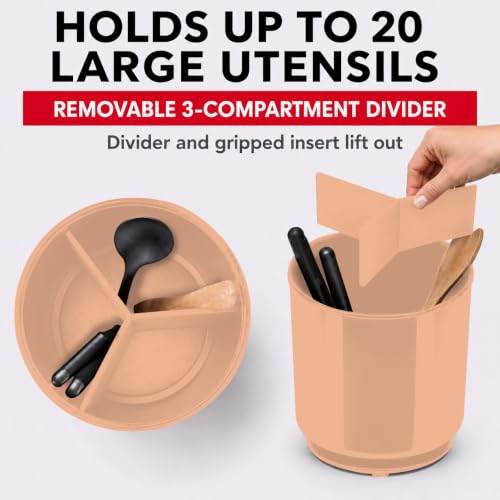 Jumbo Rotating XL Peach Plastic Utensil Holder Caddy with Sturdy No