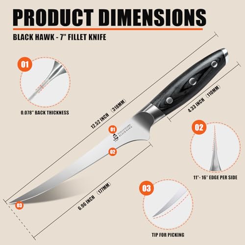 Fillet Knife 7 Inch Professional Fish Boning Knife for Trimming Meat & Poultry
