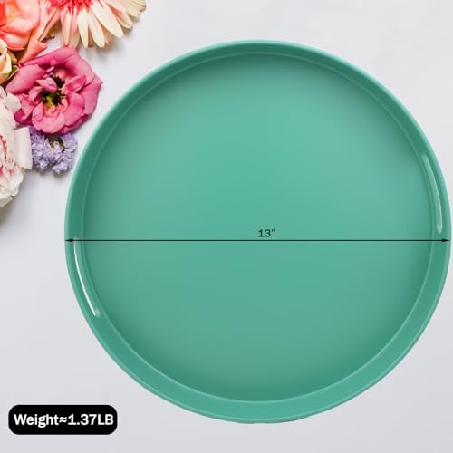 Round Green Decorative Serving Tray with Handles