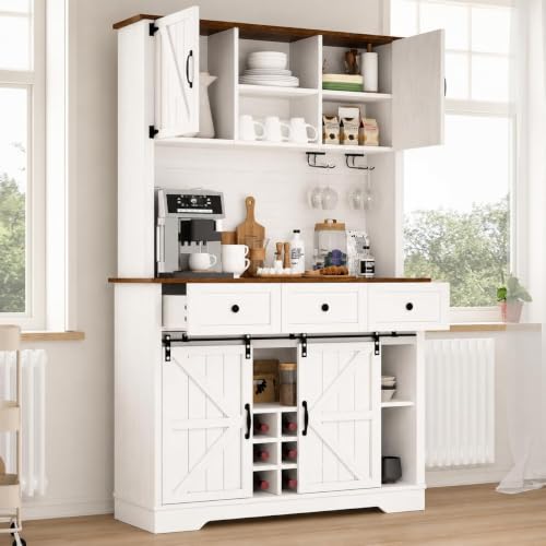 Farmhouse Coffee Bar Cabinet with Wine Rack
