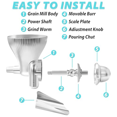 All Metal Grain Mill Attachment for KitchenAid Stand Mixers with 12 Grind Level Wheat Grinder Flour Mill for Sourdough Baking