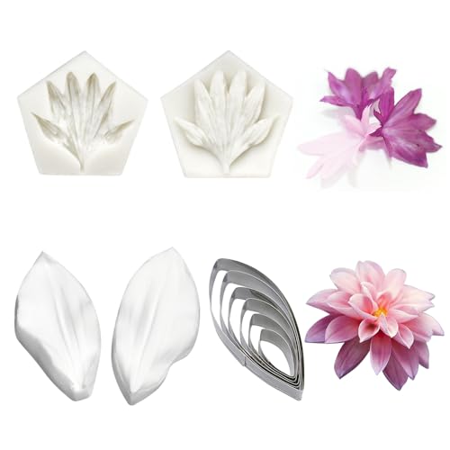 Silicone Veiner Stainless Steel Fondant Cutter Set for Gum Paste Flower Leaf Sugar Craft Tools Cake Decorating Supplies Silicone Veining Molds Moulds for Wedding with Christmas Box