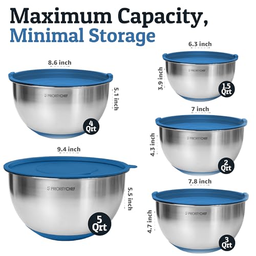 Stainless Steel Mixing Bowls with Lids Set (5 Count)