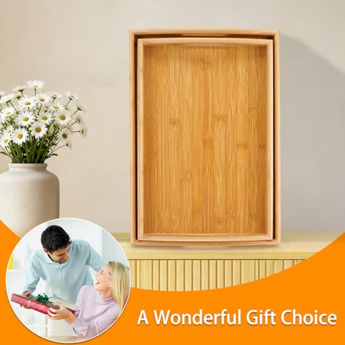 2 Pack Bamboo Serving Trays with Handles (2 Count)