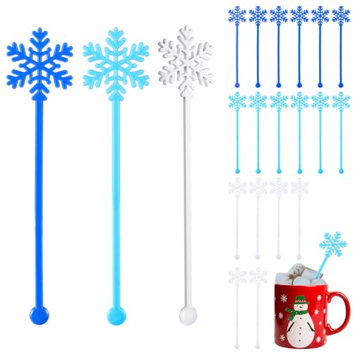 30 Pcs Christmas Drink Stirrers Blue Snowflake Stir Sticks