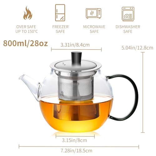 28OZ Glass Teapot with Infuser Stovetop Safe