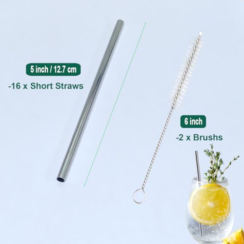 16 Pack 5 Inch Extra Short Metal Coffee Stir Straws