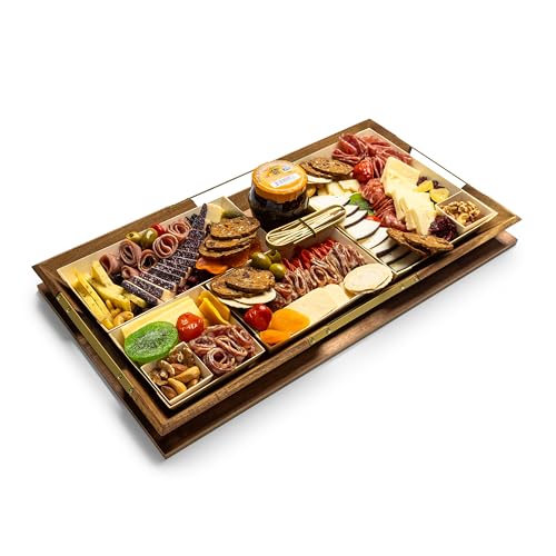 Curate Large Acacia Wood Serving Tray with Handles for Coffee Table