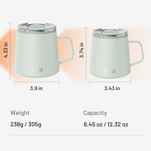 12 oz Insulated Coffee Mug with Handle Ceramic Coating Detachable Slider Lid Stainless Steel Tumbler Double Wall Vacuum Travel Cup
