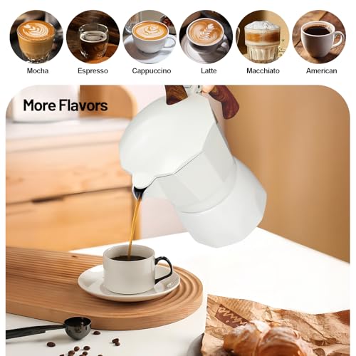 3 Cup Aluminum Moka Pot Classic Stovetop Espresso Coffee Maker 150ml 5oz Coffeemaker Percolator Mocha Pot Greca Coffee Maker Cafe Makers for Italian and Cuban Café Brewing White