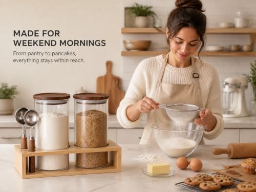 KKC HOME ACCNETS Glass Canister Set with Bamboo Rack & Scoops (2 Count)