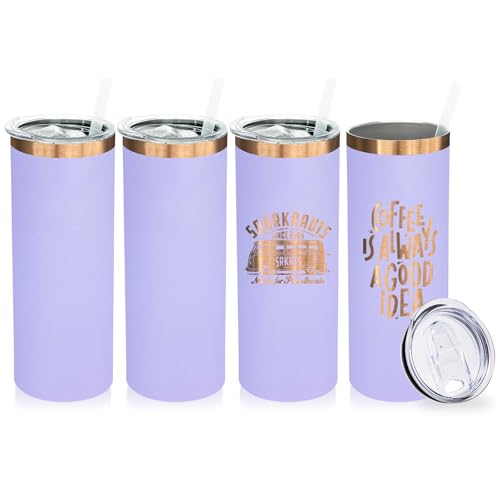 20 oz Skinny Tumblers Bulk with Lids and Straws Lilac (4 Count)