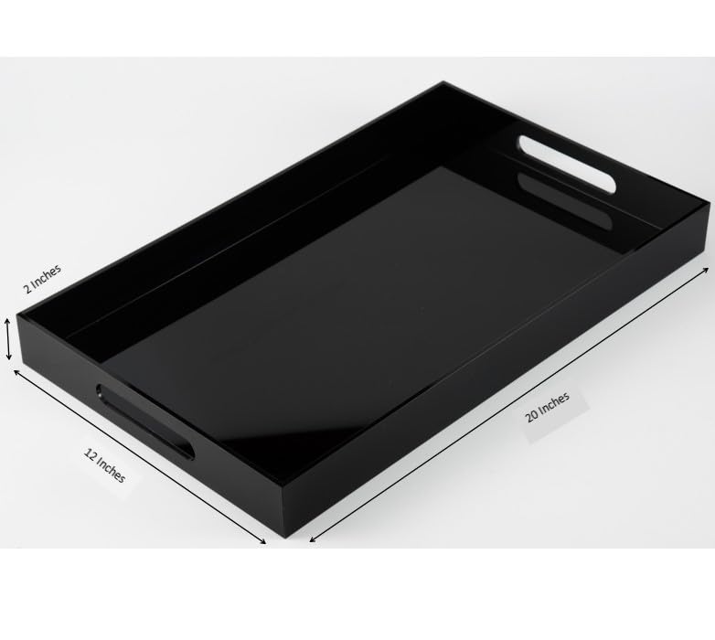 Glossy Black Sturdy Acrylic Serving Tray with Handles